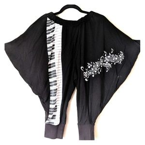 Black Harem Pants with Piano Keyboard Design